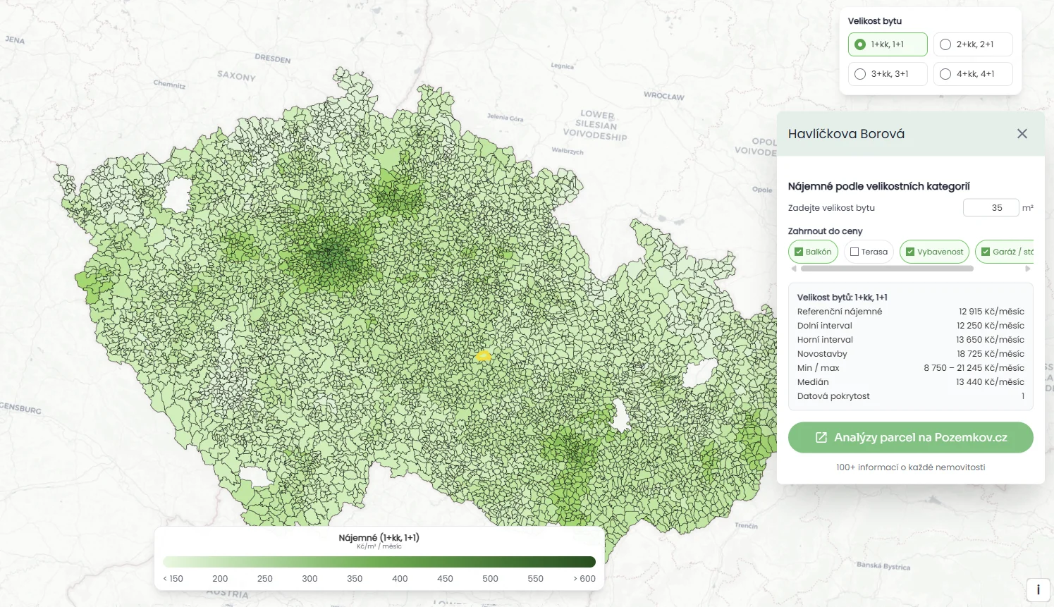 Cenová mapa nájmů