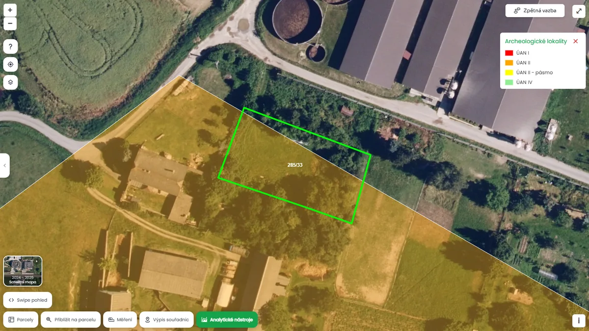 Parcela je v archologickém nalezišti (mapa Pozemkov)