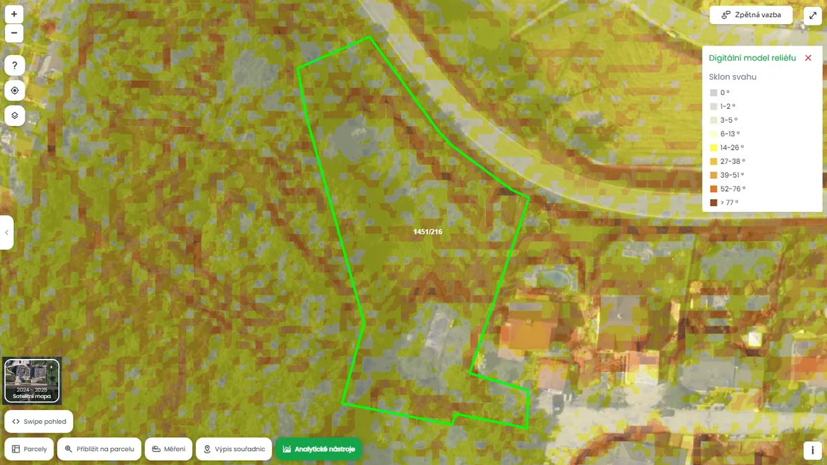 Sklon terénu parcely 1451/216