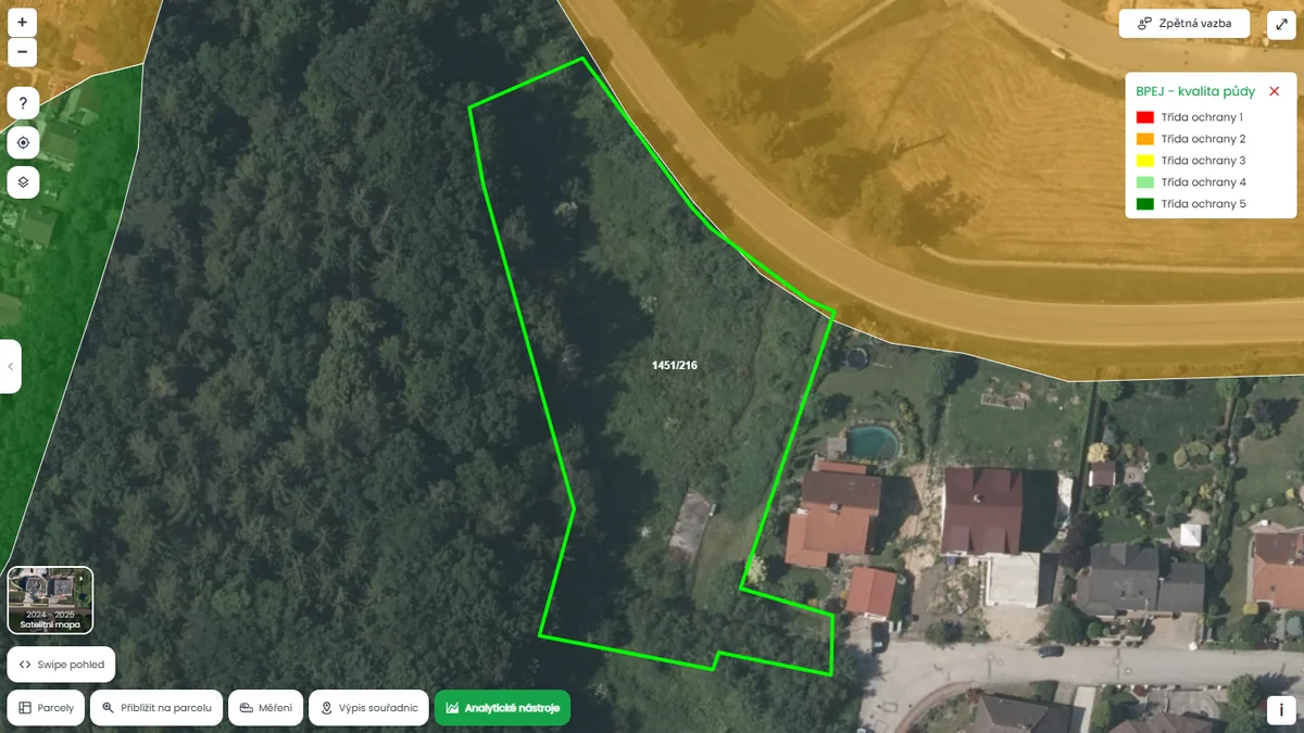 Parcela má vysokou ochranu půdy (mapa Pozemkov)