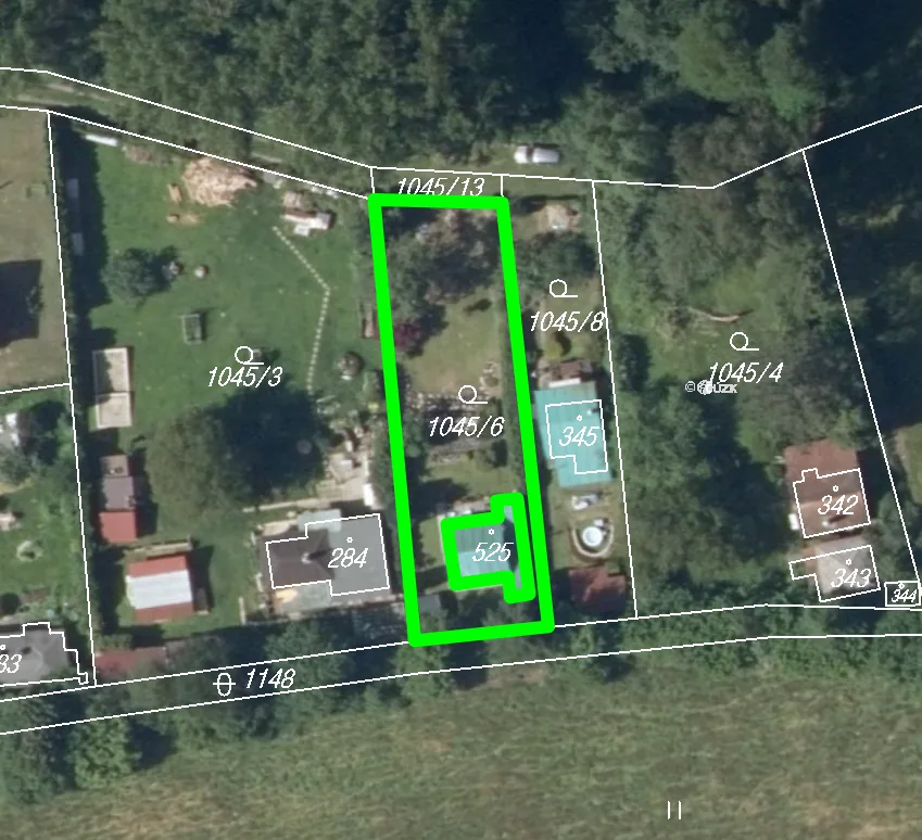 Katastrální mapa, parcela 1045/6 Hrusice