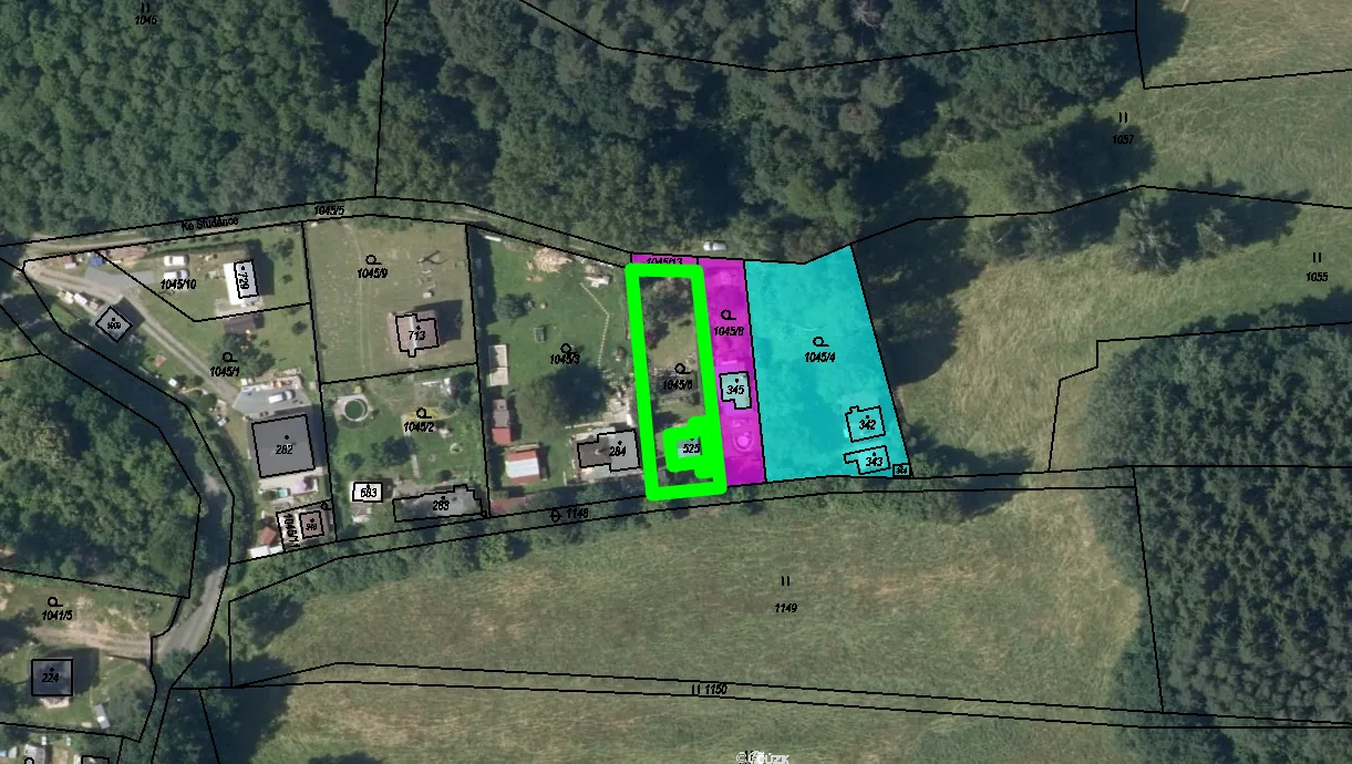 Věcná břemena v katastrální mapě, parcela 1045/6 Hrusice