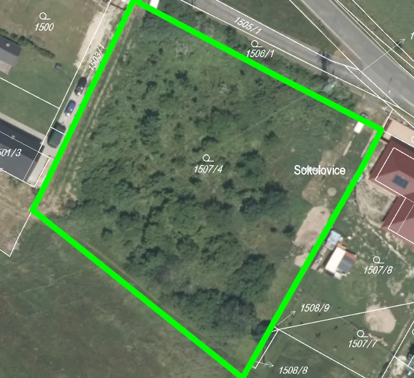 Katastrální mapa, parcela 1507/4 Komárov