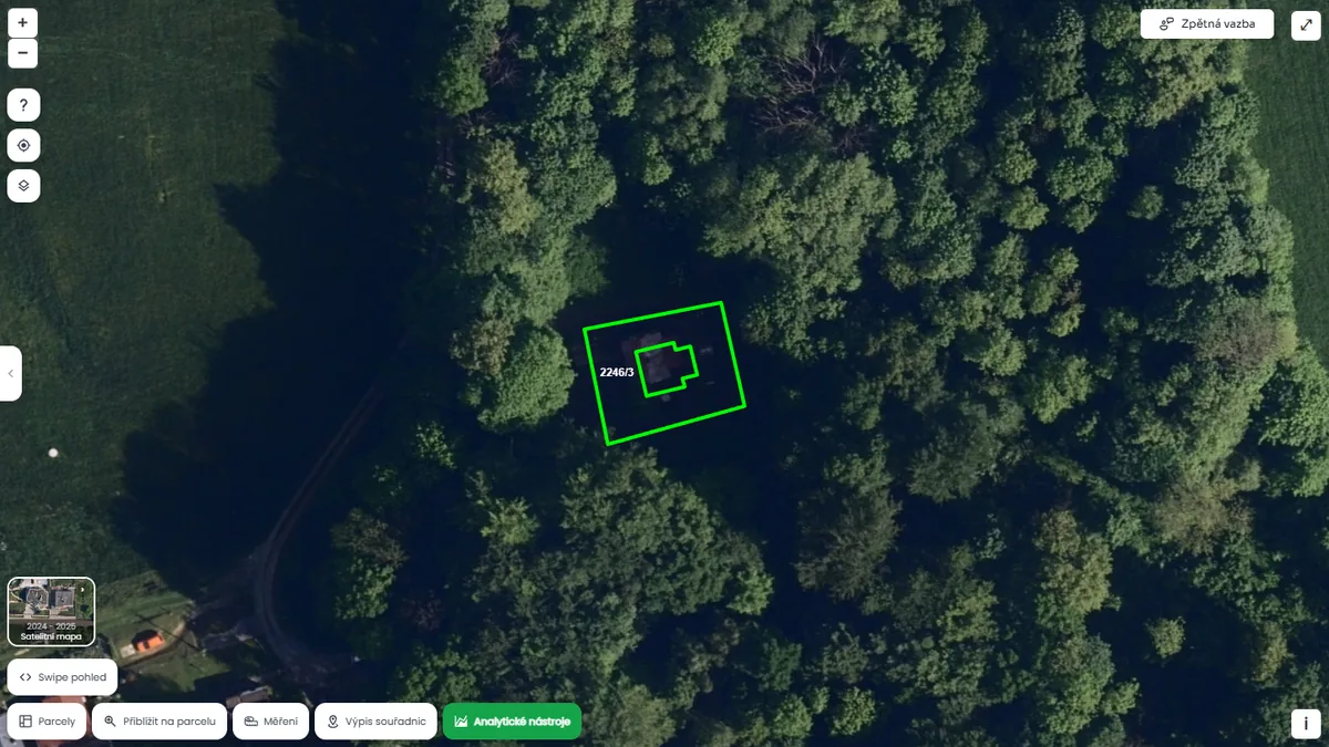 Letecký snímek parcely 2246/3 v k. ú. Komorní Lhotka