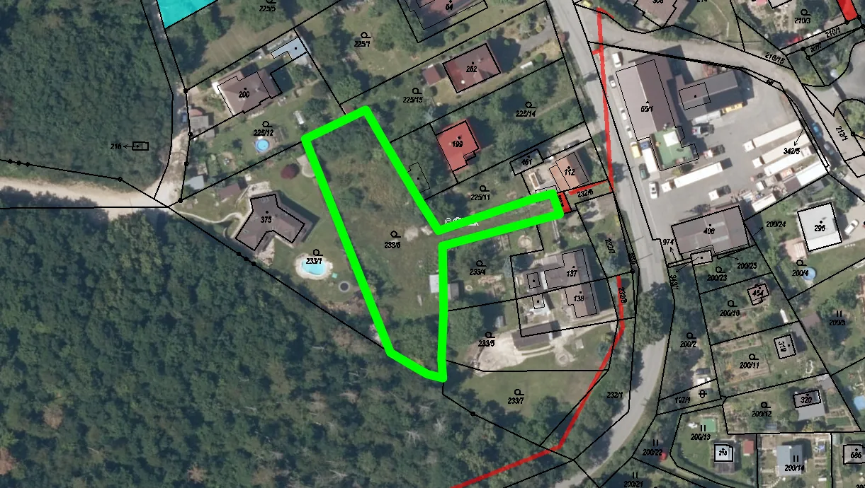 Věcná břemena v katastrální mapě, parcela 233/6 Králův Dvůr