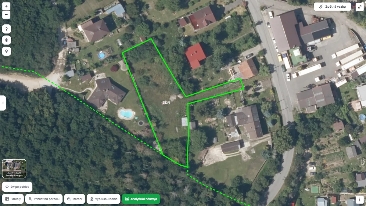 Letecký snímek parcely 233/6 v k. ú. Popovice u Králova Dvora