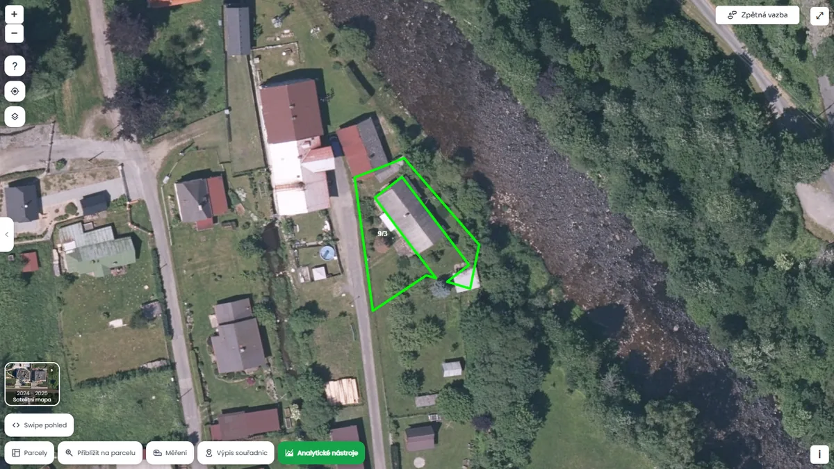 Letecký snímek parcely 9/3 v k. ú. Klášterský Mlýn I
