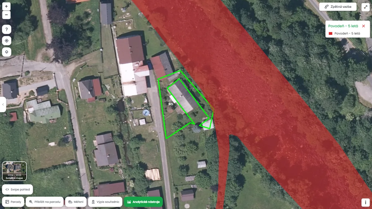 Parcela je v povoďnové oblasti Q5 (mapa Pozemkov)