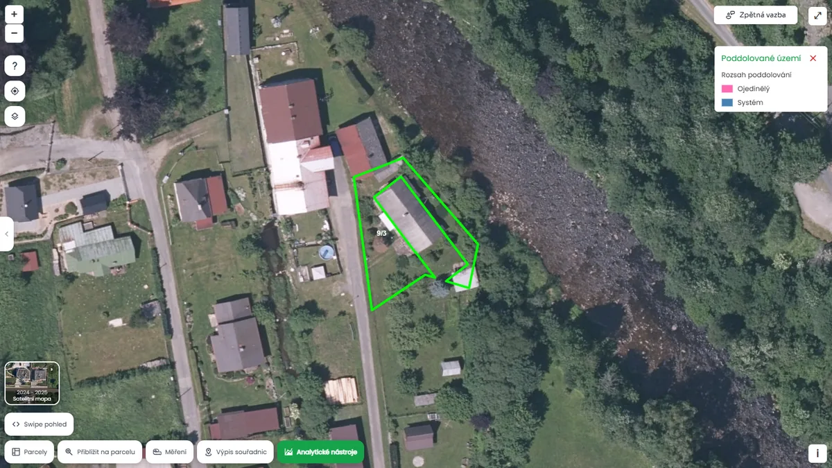Parcela je poblíž poddolovaného území (mapa Pozemkov)