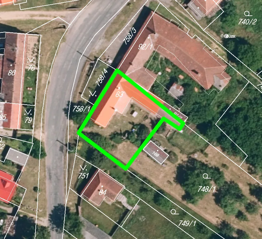 Katastrální mapa, parcela st. 83 Rozkoš