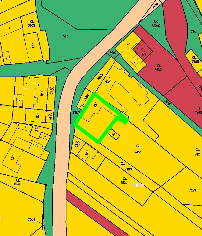 Vlastnictví pozemků u příjezdu, parcela st. 83 Rozkoš