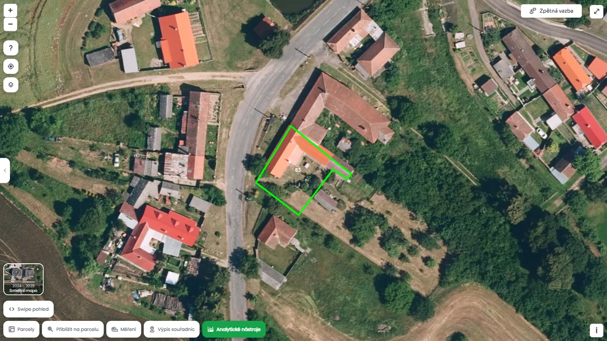 Letecký snímek parcely st. 83 v k. ú. Rozkoš u Jevišovic