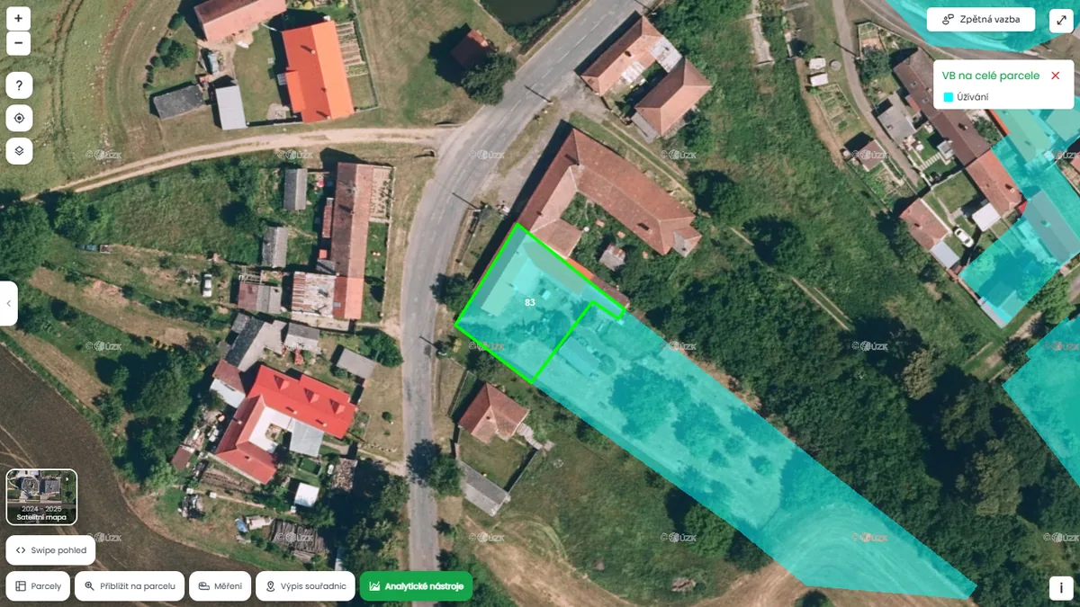 Na parcele je věcné břemeno (mapa Pozemkov)