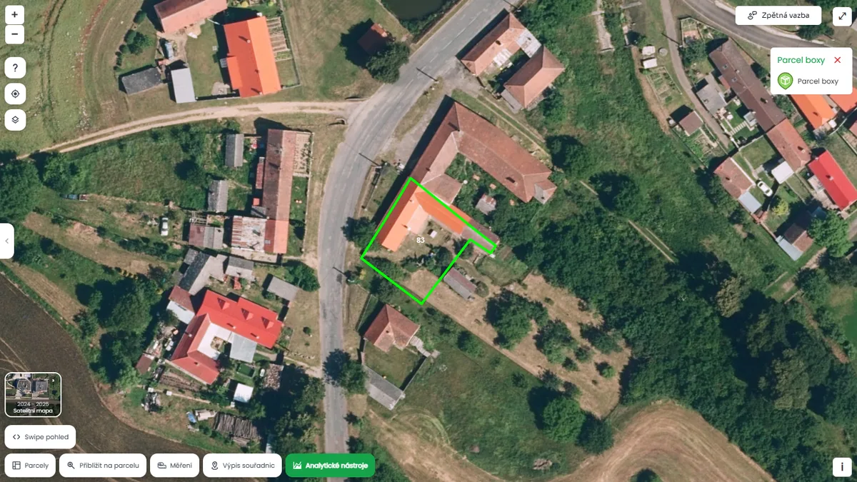 Parcela není poblíž parcel boxu (mapa Pozemkov)