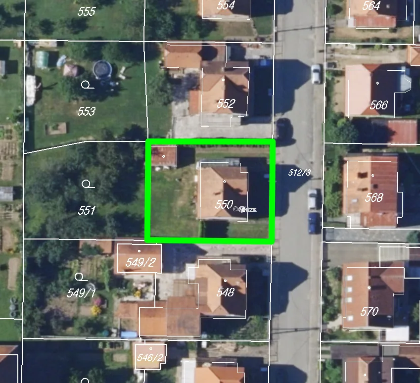 Katastrální mapa, parcela 550 Sloup