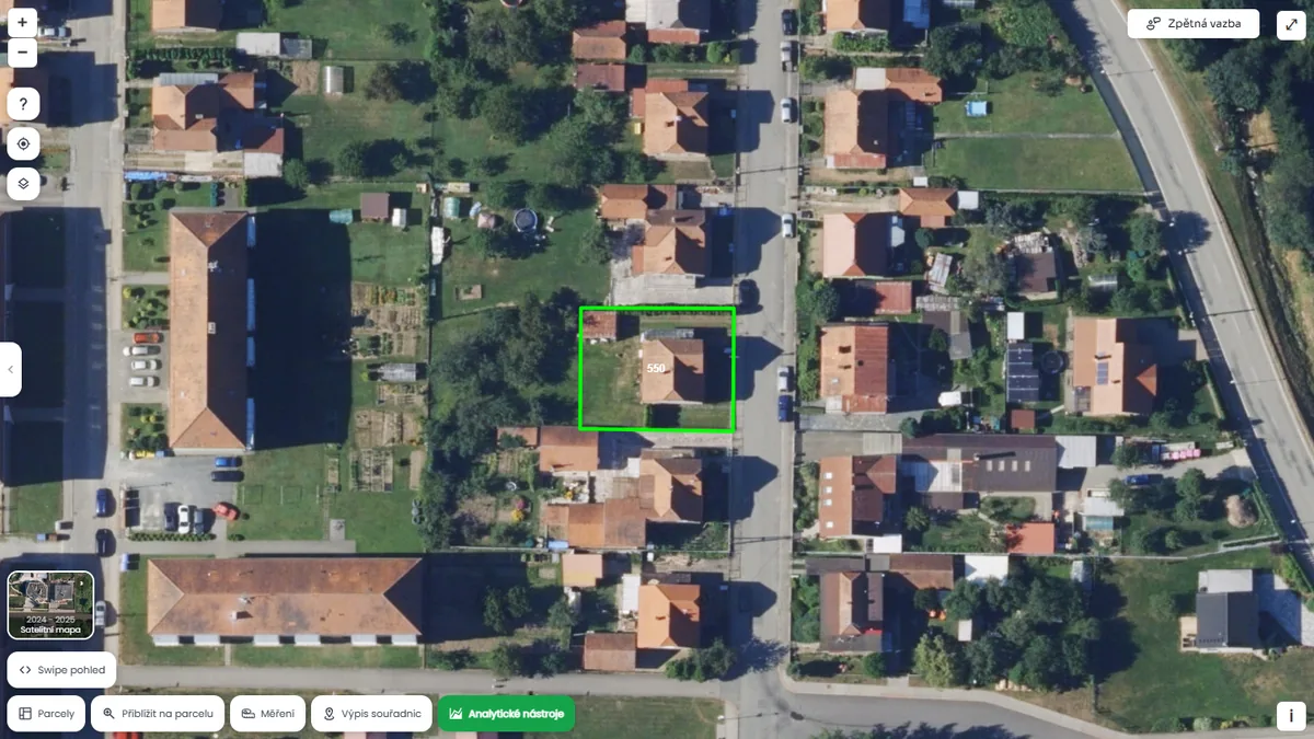 Letecký snímek parcely 550 v k. ú. Sloup v Moravském krasu