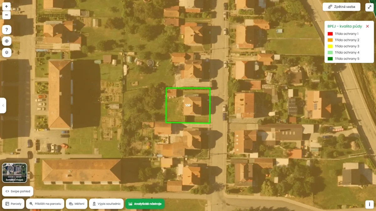 Parcela má vysokou ochranu půdy (mapa Pozemkov)