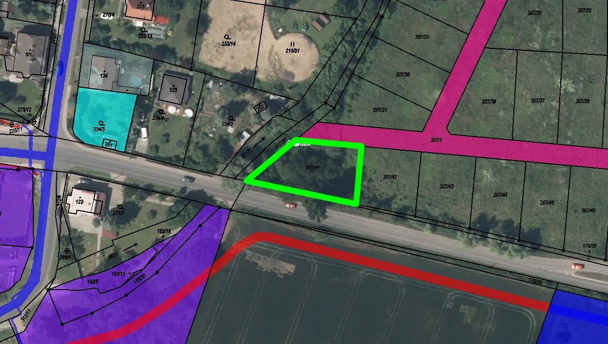 Věcná břemena v katastrální mapě, parcela 207/41 Srbice