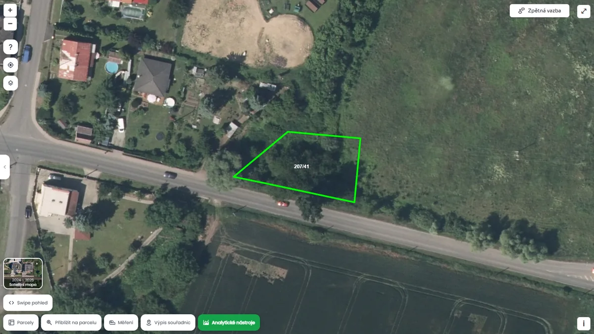Letecký snímek parcely 207/41 v k. ú. Srbice