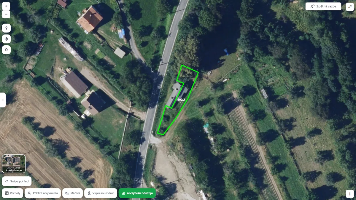 Letecký snímek parcely 602/2 v k. ú. Synalov