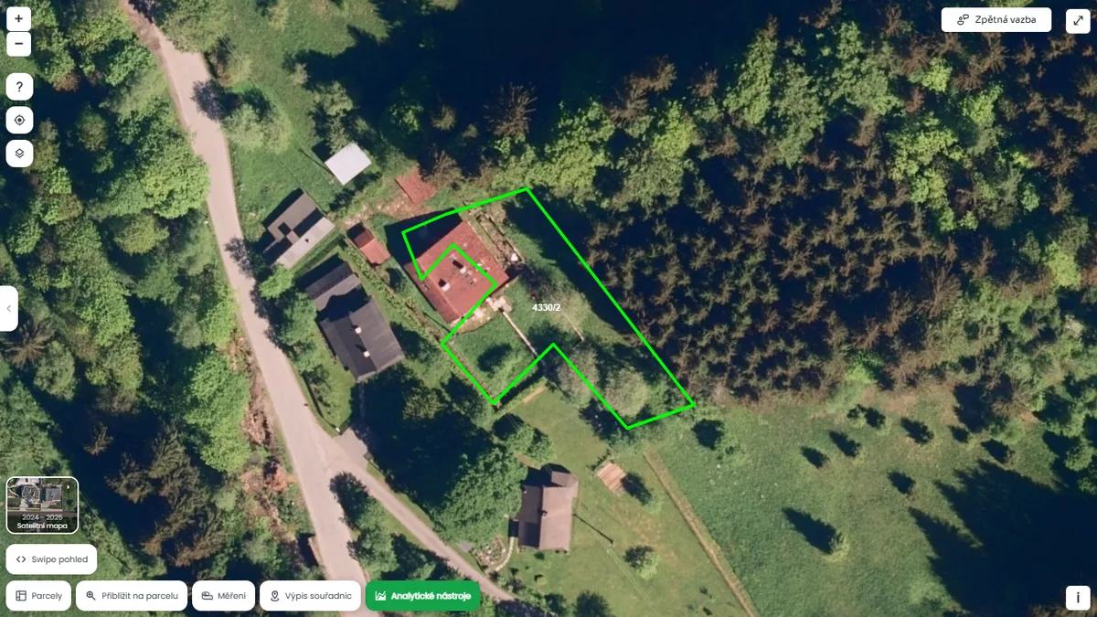 Letecký snímek parcely 4330/2 v k. ú. Velké Karlovice