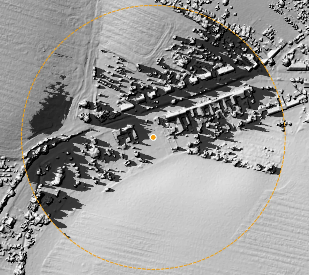 Stínová mapa kolem nakliknutého bodu